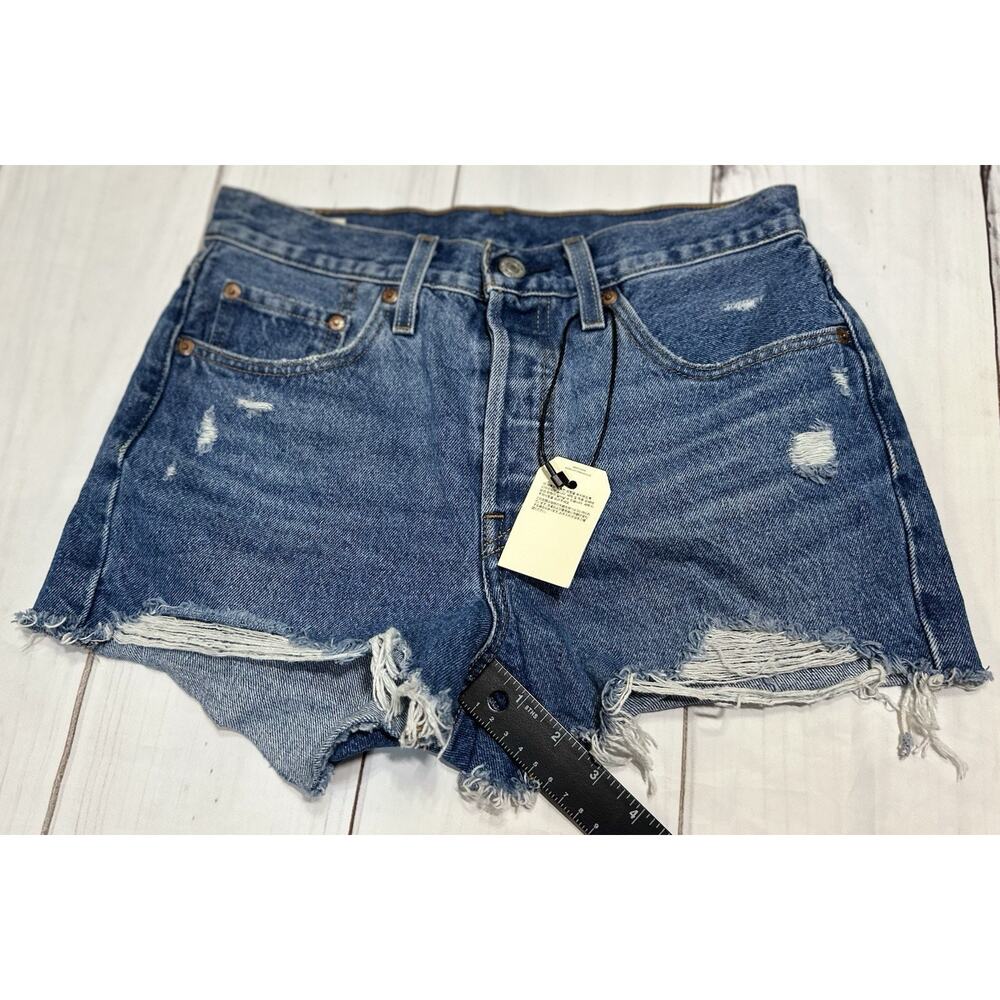 Levi's 501 Premium‎ Shorts Women Sz 27 Button Fly Distressed Denim High Rise NWT - Picture 6 of 7